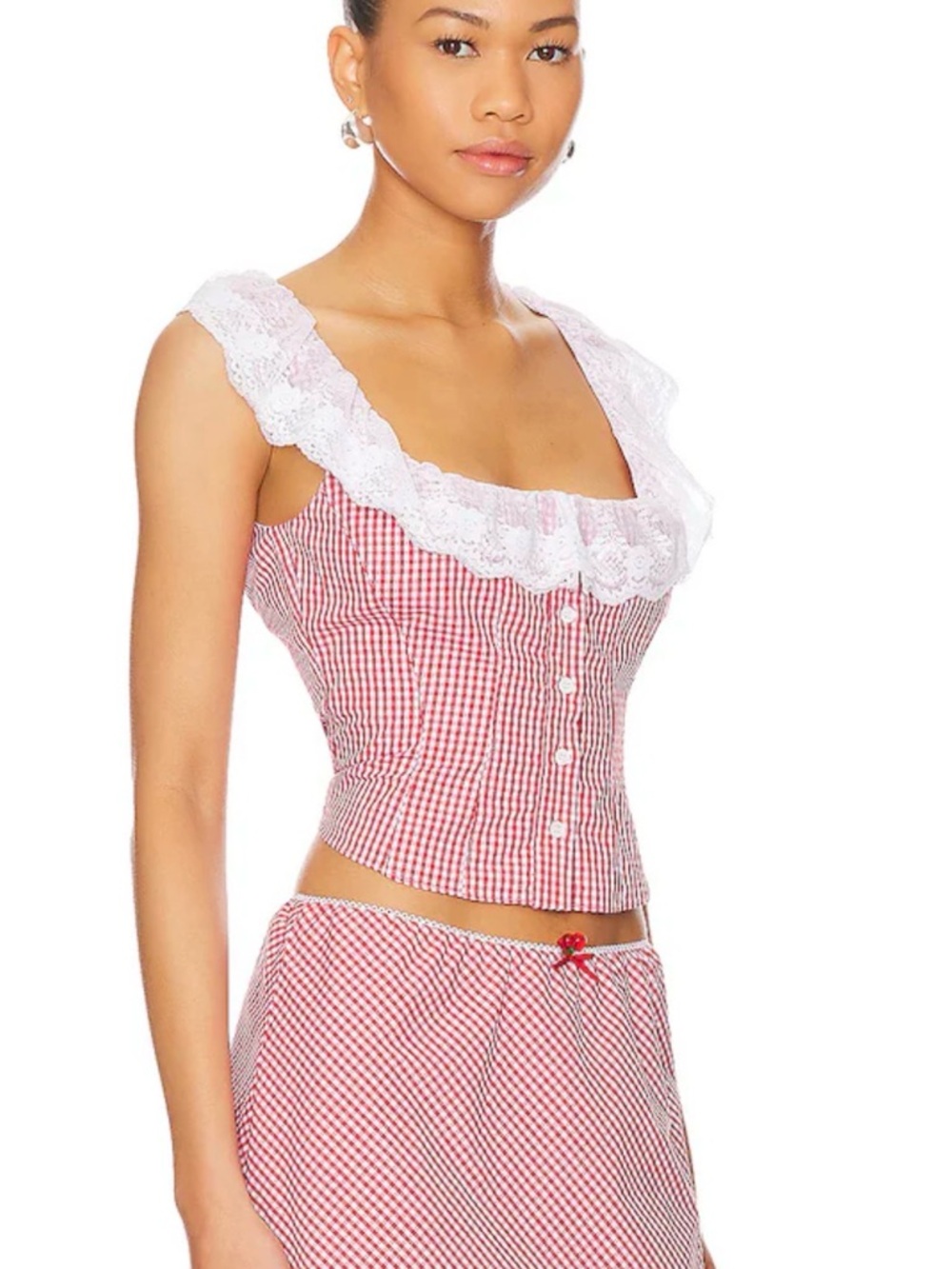 GUIZIO Paloma Corset Top Gingham Poppy Lace Trim Size Small - Picture 4 of 10